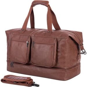 Travel Duffle Bag, Leather Overnight Bag with Shoe Compartment For Men